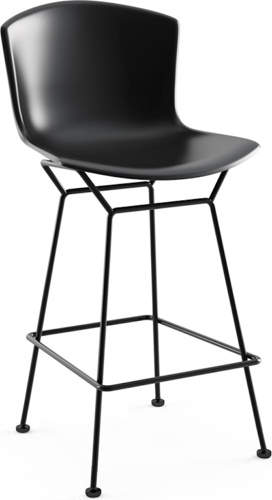 Bertoia Molded Shell Counter Stool, Black Shell, Black Frame
