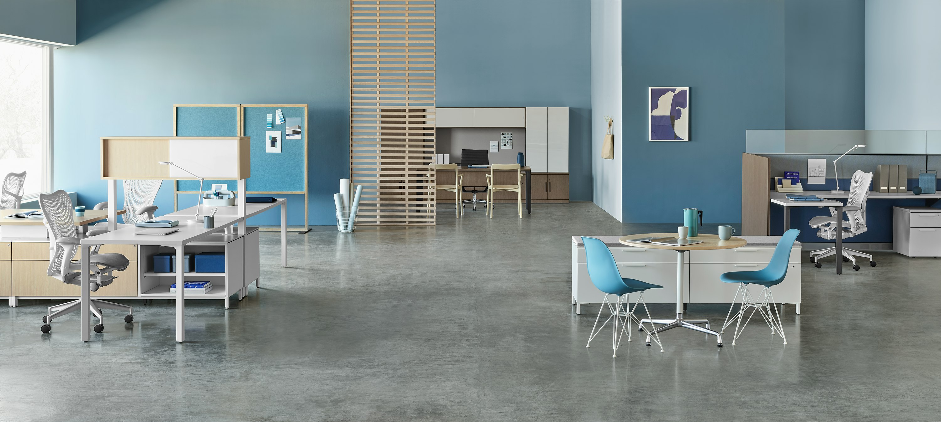 A variety of workplace settings, all created with Canvas Office Landscape.