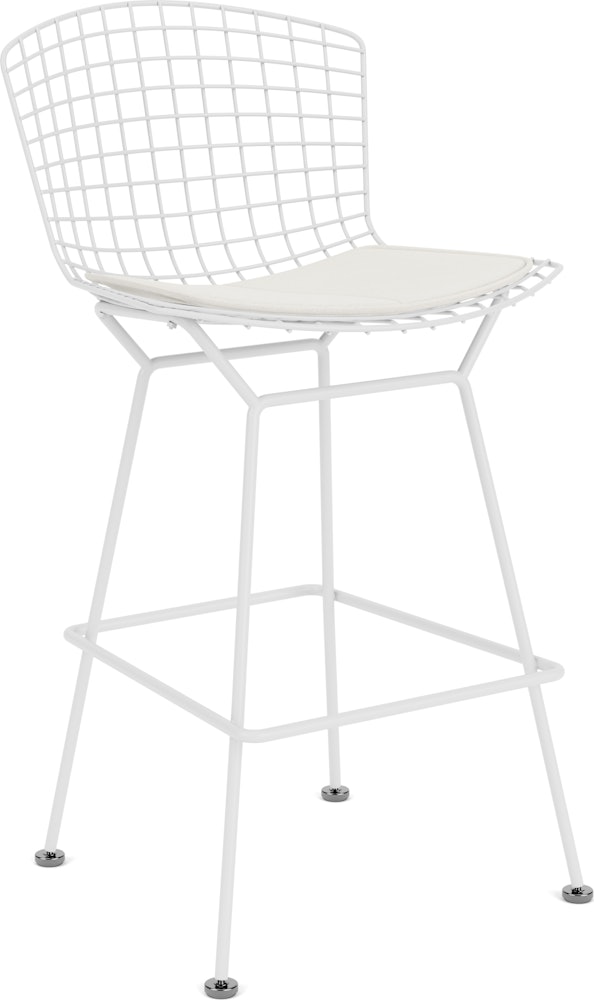 Bertoia Stool - Counter Height, With Seat Pad, White, Hourglass, Air