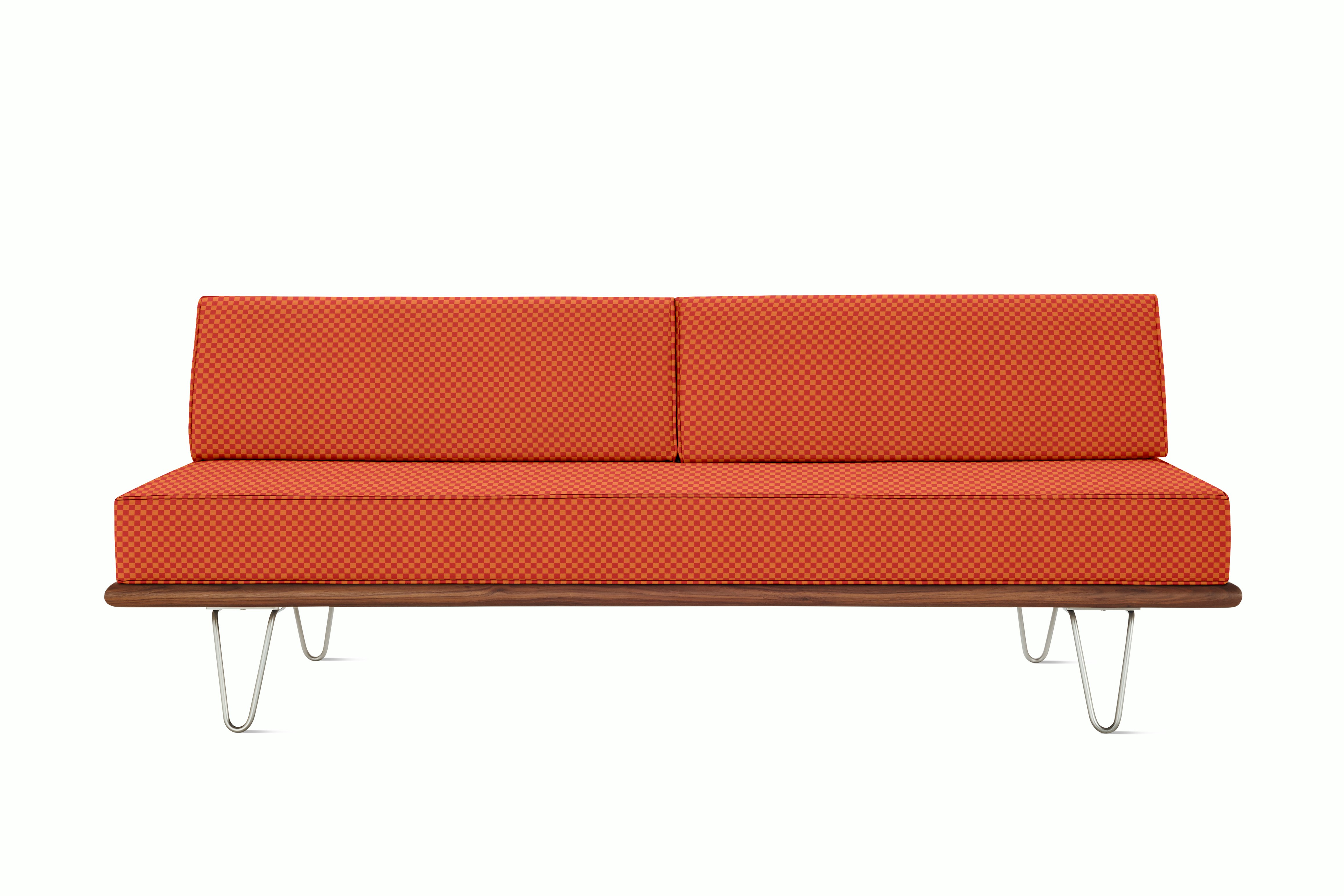 Nelson Daybed - Back Bolster,  Walnut,  Checker,  Crimson / Orange,  Hairpin