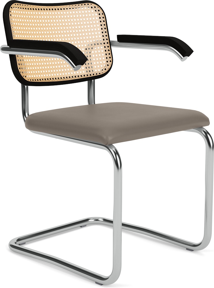 Cesca Armchair, Caned \ Ebonized Beech Back, Upholstered Seat, Acqua Leather, Aquitania