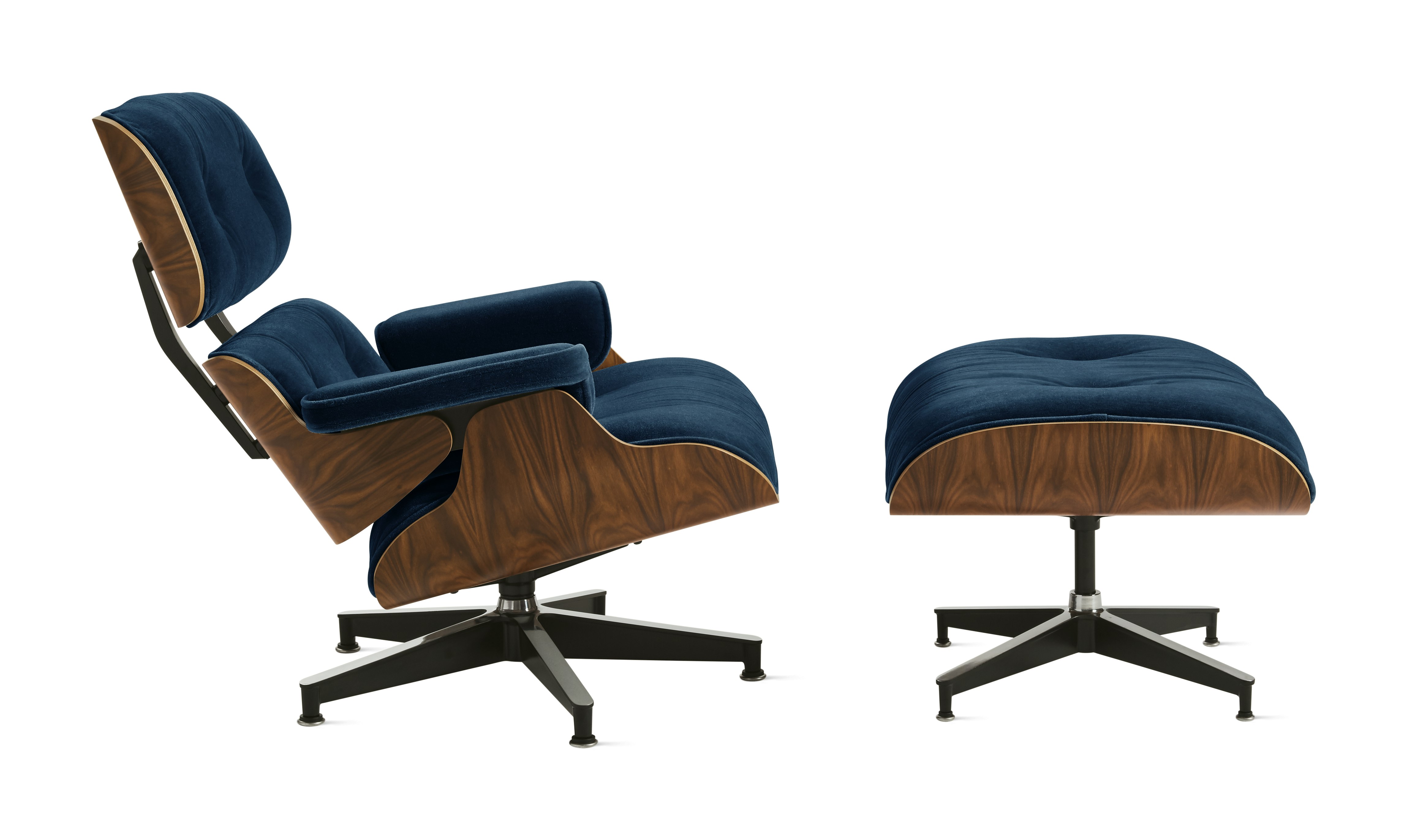 Eames Lounge & Ottoman  - Oiled Walnut,  Mohair Supreme,  Aviator