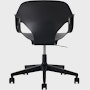 Rear view of a Zeph chair with fixed arms in black.