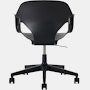 Rear view of a Zeph chair with fixed arms in black.