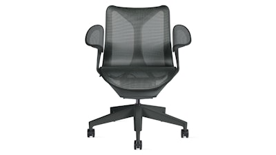 A front-facing black Herman Miller Cosm Chair on a white background