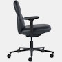 Side view of a mid-back Asari chair by Herman Miller in black leather with height adjustable arms.