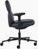Side view of a mid-back Asari chair by Herman Miller in black leather with height adjustable arms.