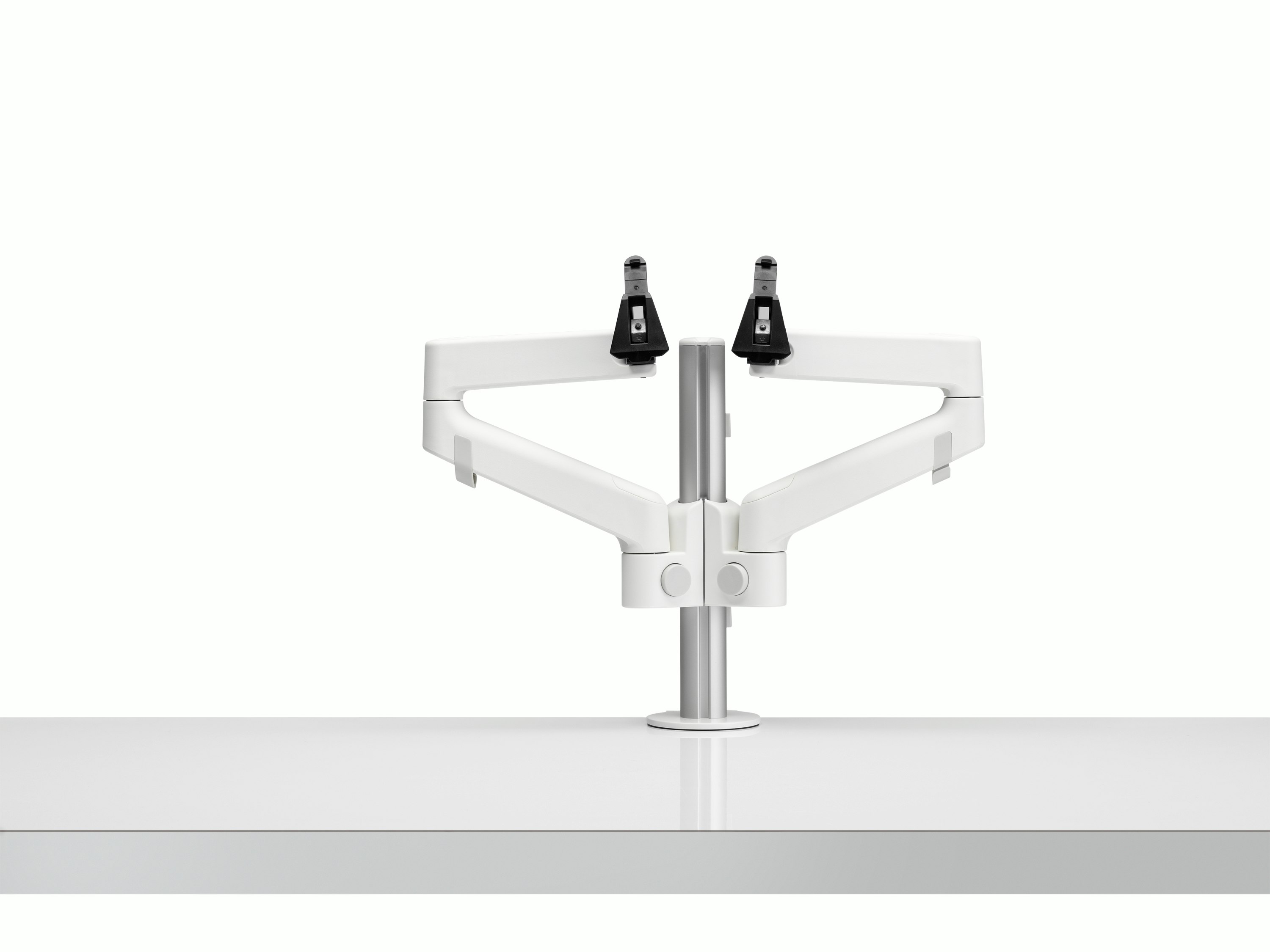 Front view of dual Lima Monitor Arm without monitors.