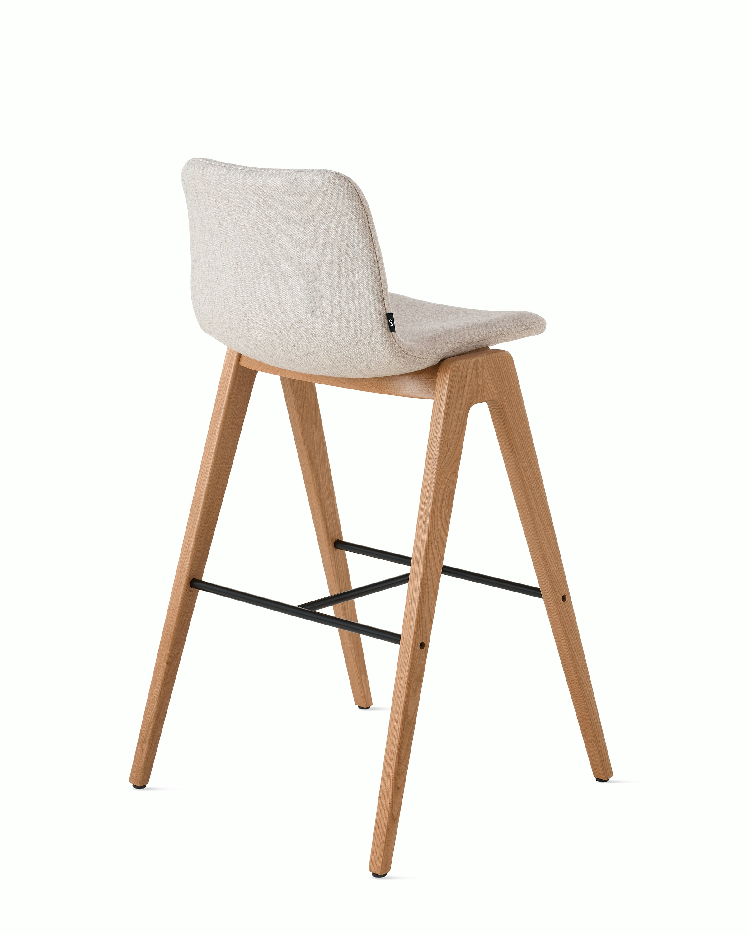 White sweep of Viv wood chair with light grey fabric and 4 leg solid oak base