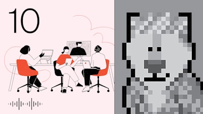 Looking Forward podcast cover art with episode number 10 in the top left corner is stacked alongside an NFT representing the guest for this episode, digital strategist Chris Coleman.