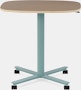 Large Passport Work Table shown with light woodgrain surface and light blue base on casters.