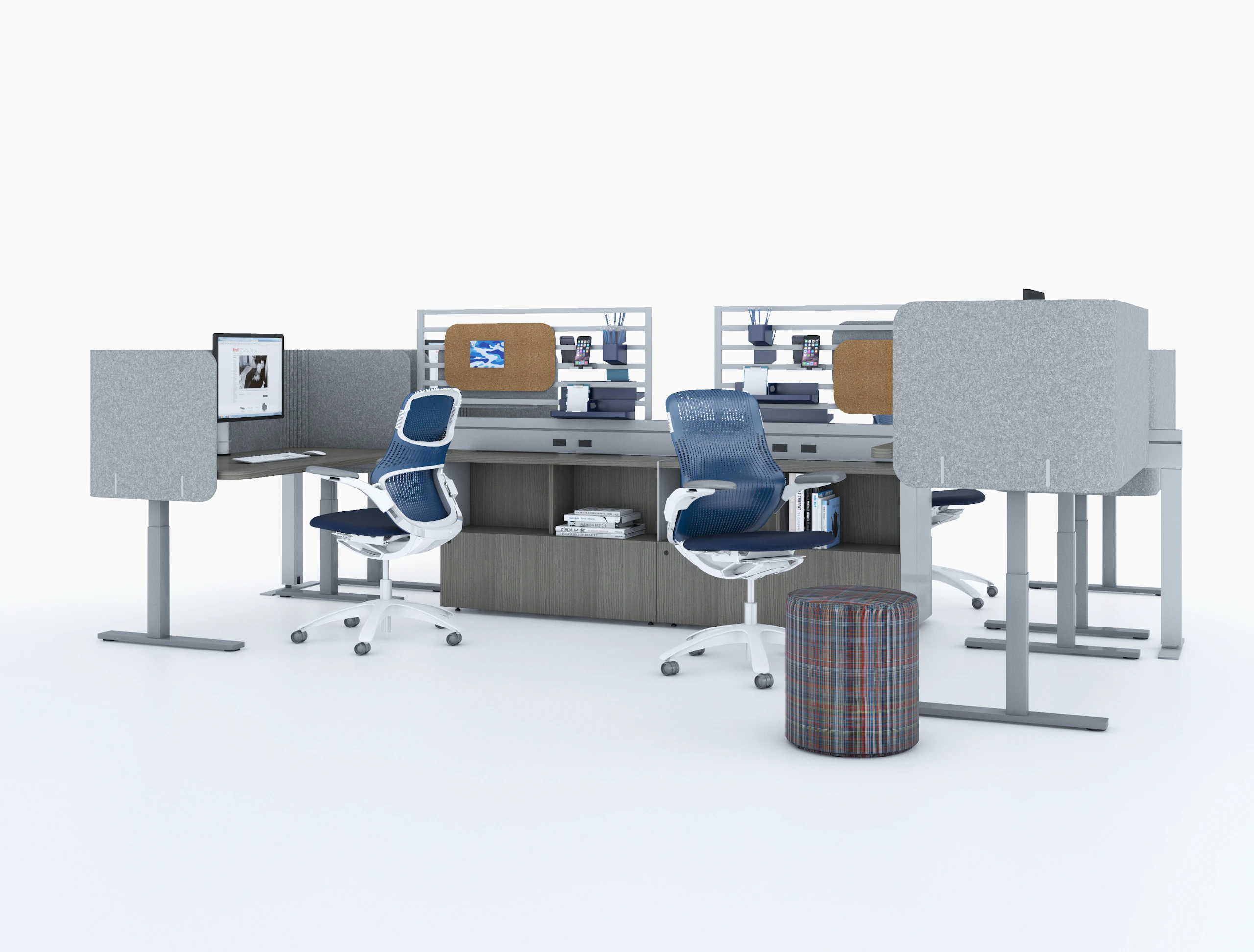 Antenna Power Beam; k. stand Height Adjustable Table; Antenna Workspaces Hybrid Storage; k. screen contour; Ladder Screen; Antenna Workspaces; Generation by Knoll; Rockwell Unscripted Upholstered Seat