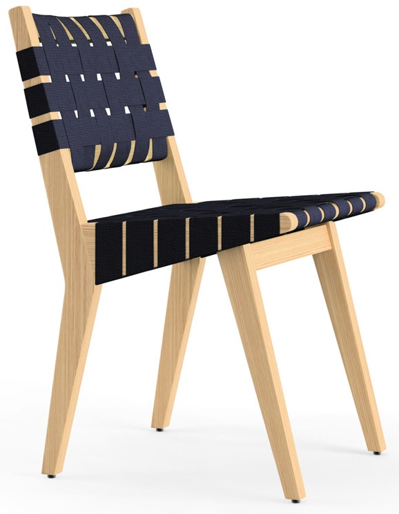 Risom Side Chair - Navy Cotton, Clear Maple
