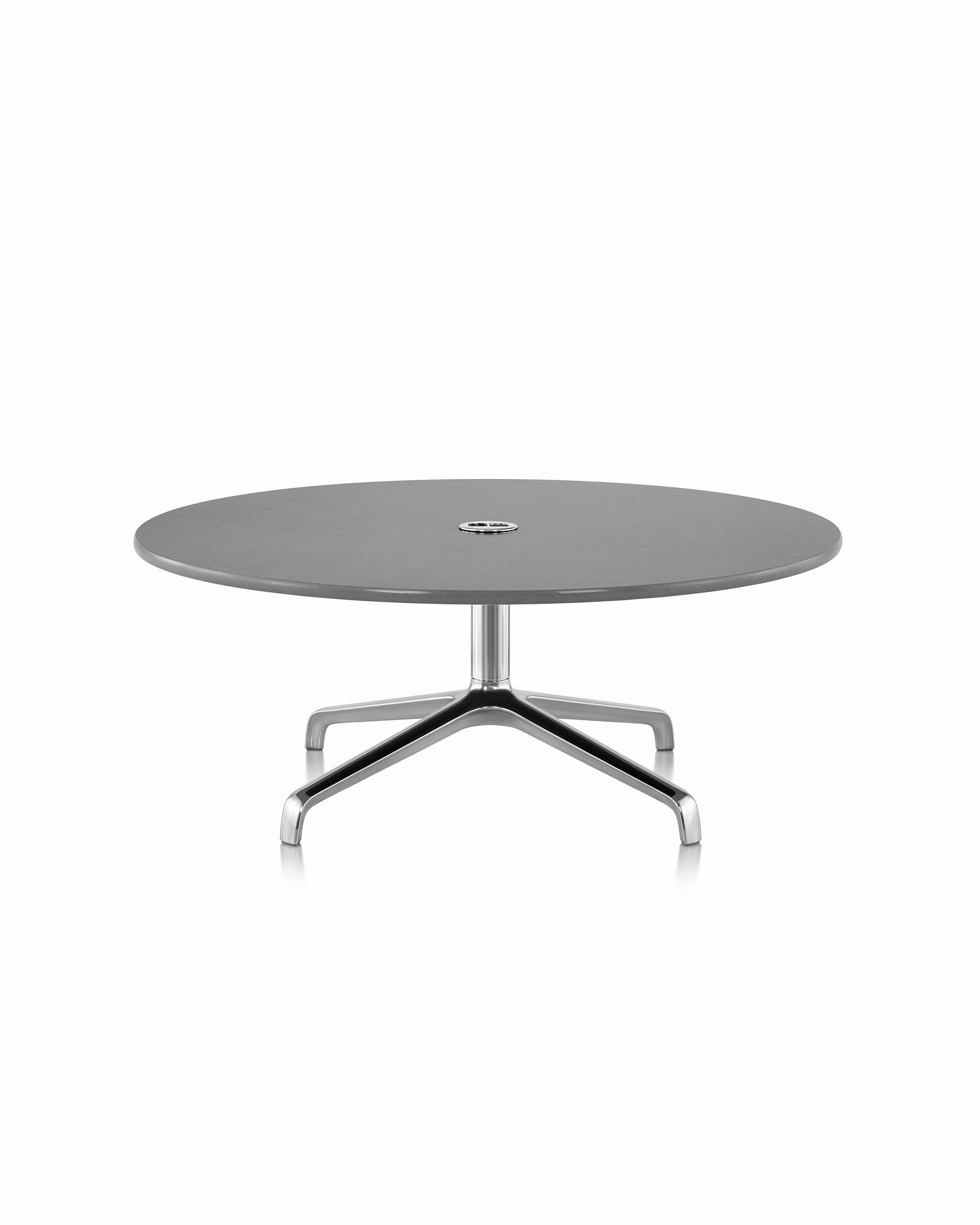 16" Striad Table as an occasional table in concrete quartz with 4-star base.