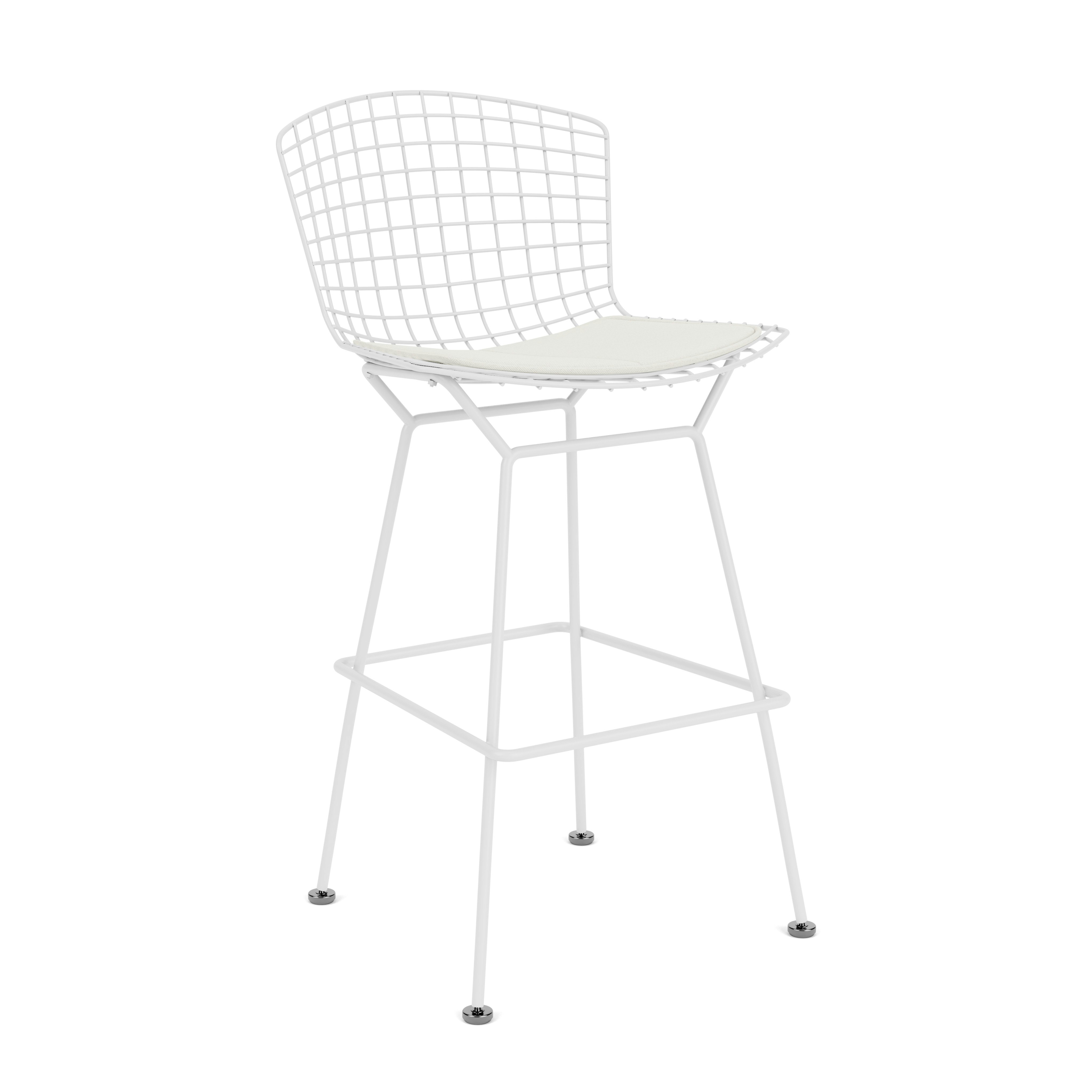 Bertoia Stool - Bar Height, With Seat Pad, White, Hourglass, Air