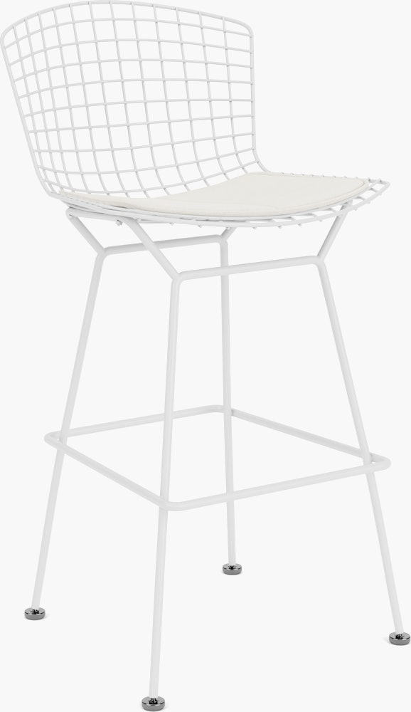 Bertoia Stool - Bar Height, With Seat Pad, White, Hourglass, Air