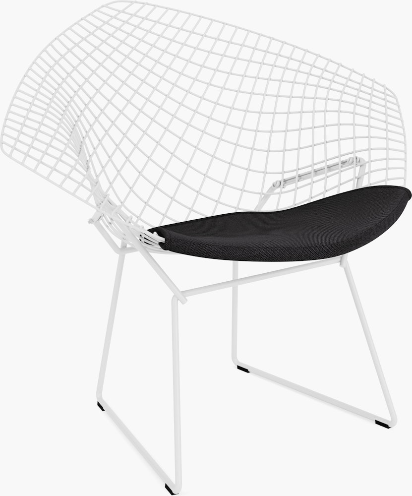 Bertoia Diamond Chair, White, Seat Pad, Hourglass, Caviar