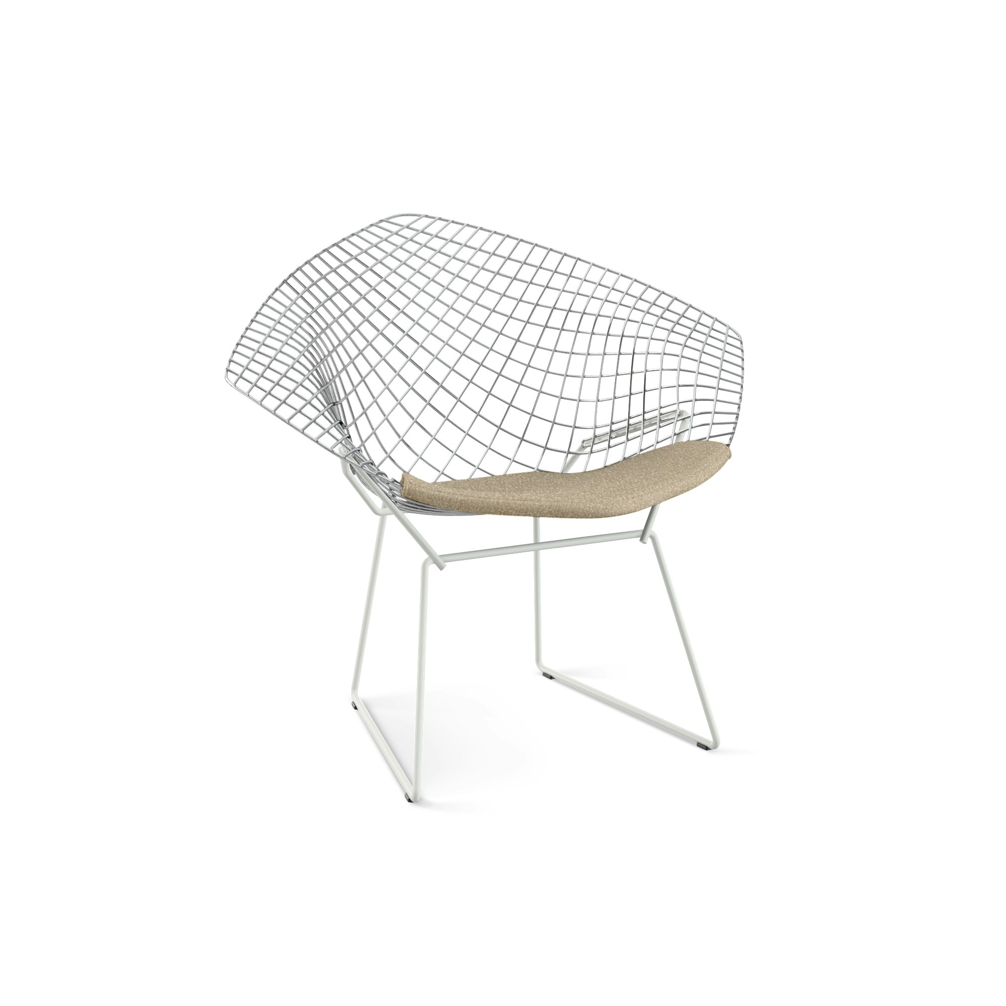 Bertoia Diamond Chair,  Polished Chrome Frame,  White Base,  Knoll Boucle,  Neutral
