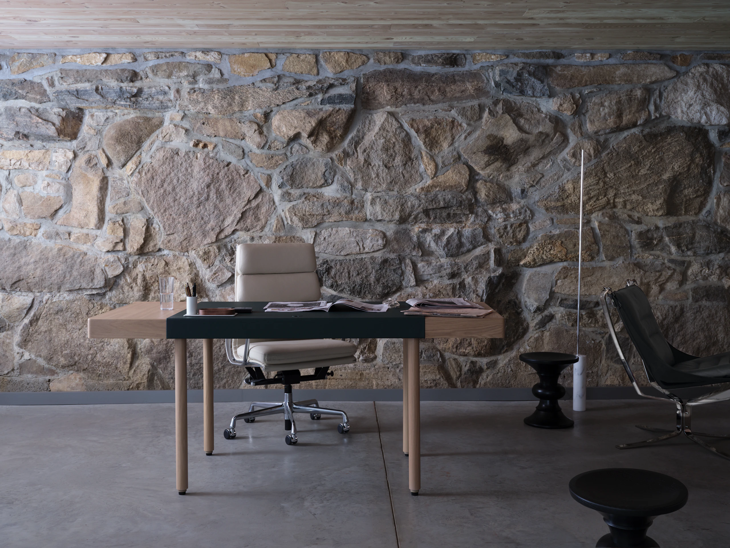 Leatherwrap Sit-to-Stand Desk, 2 Drawer with Eames Soft Pad