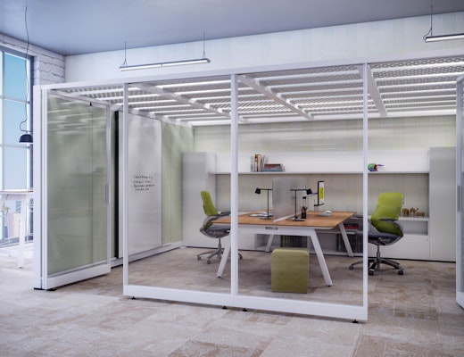 Rockwell Unscripted Shared Private Office Private Office Rockwell Unscripted Creative Wall Rockwell Unscripted Sawhorse Table Generation by Knoll Antenna Workspaces Storage Reff Profiles