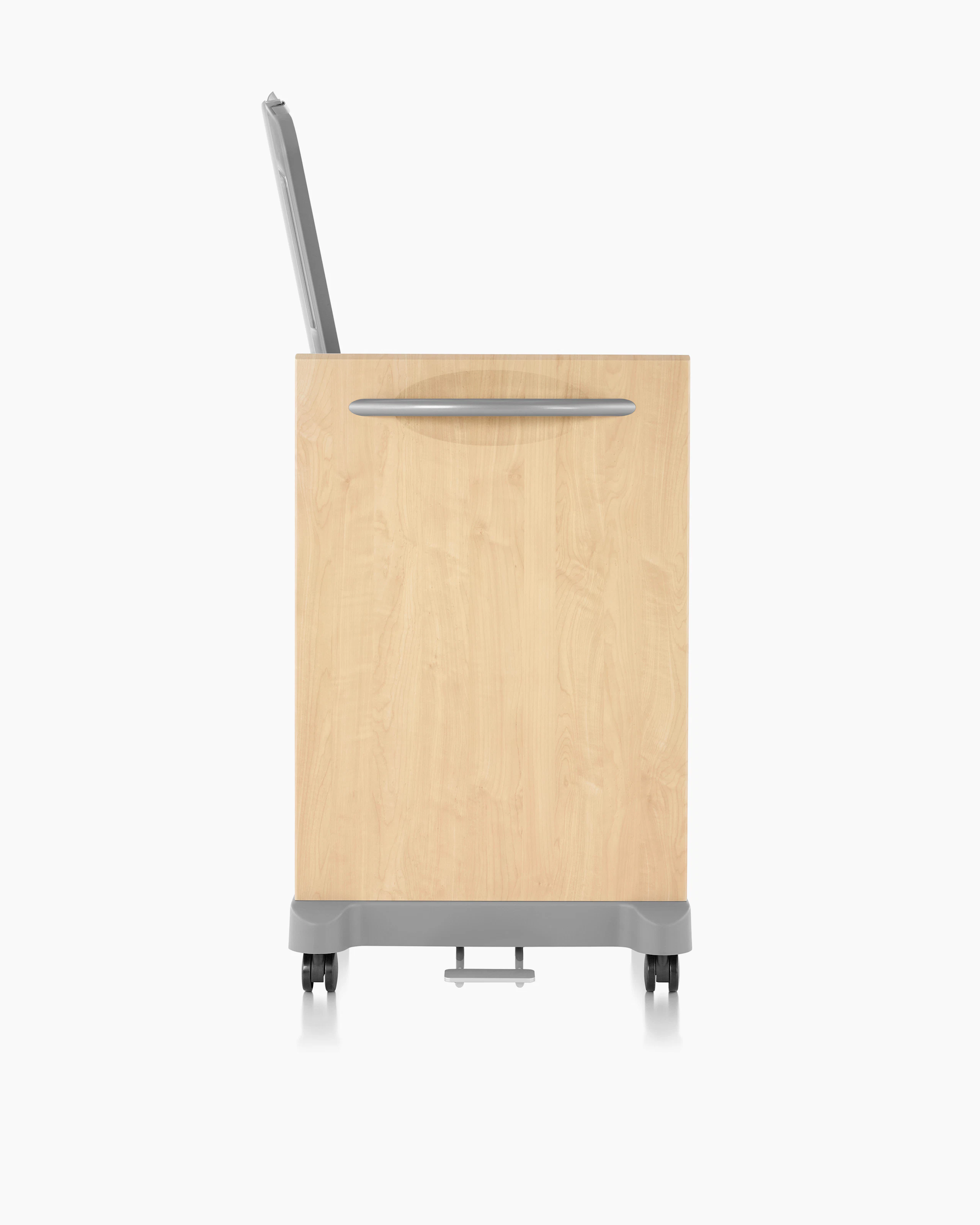 Front view of a Compass System Linen Cart with the top open on a white background.