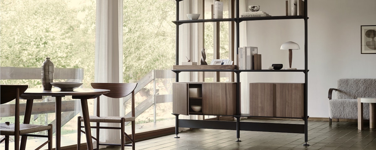 2-Bay Pira Floor to Ceiling Shelving in a living room setting