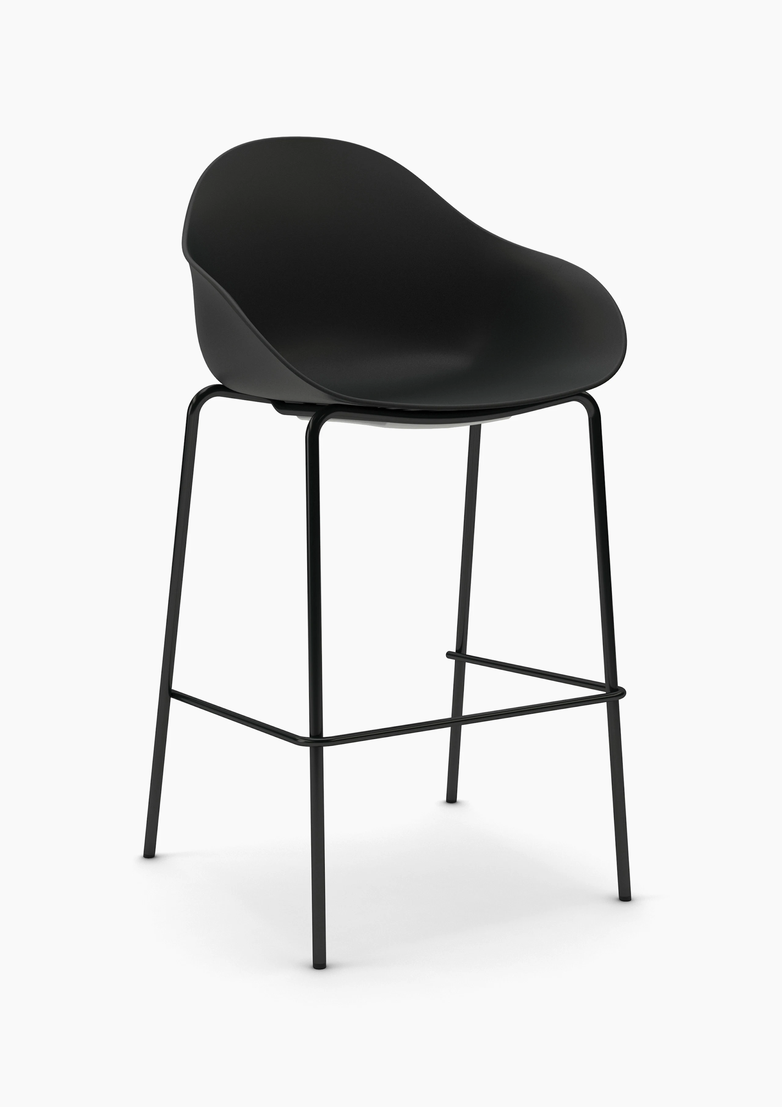 Three-quarter view of a black Ruby Stool with matching bar-height 4-leg base.