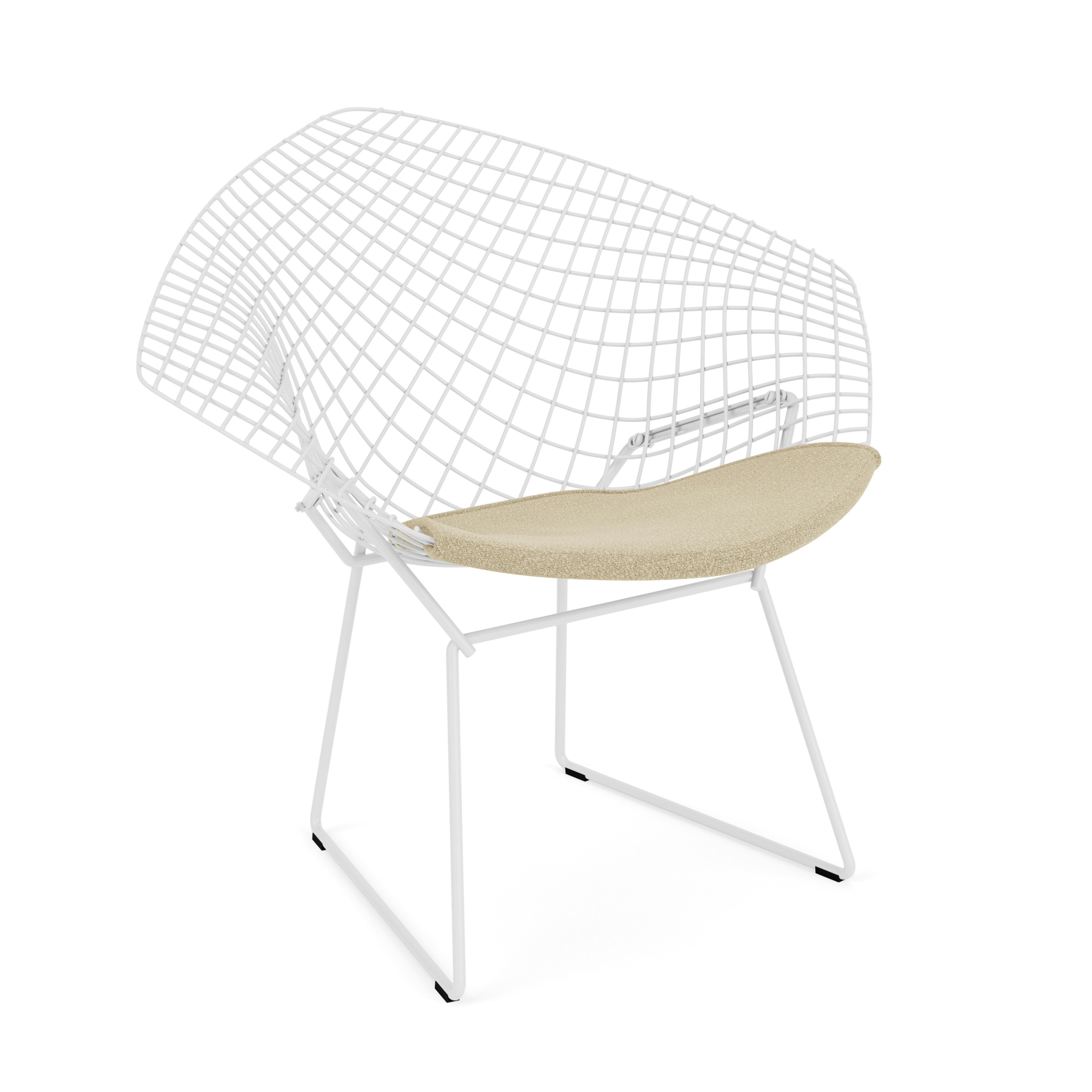 Bertoia Diamond Chair, White, Seat Pad, Knoll Boucle, Neutral
