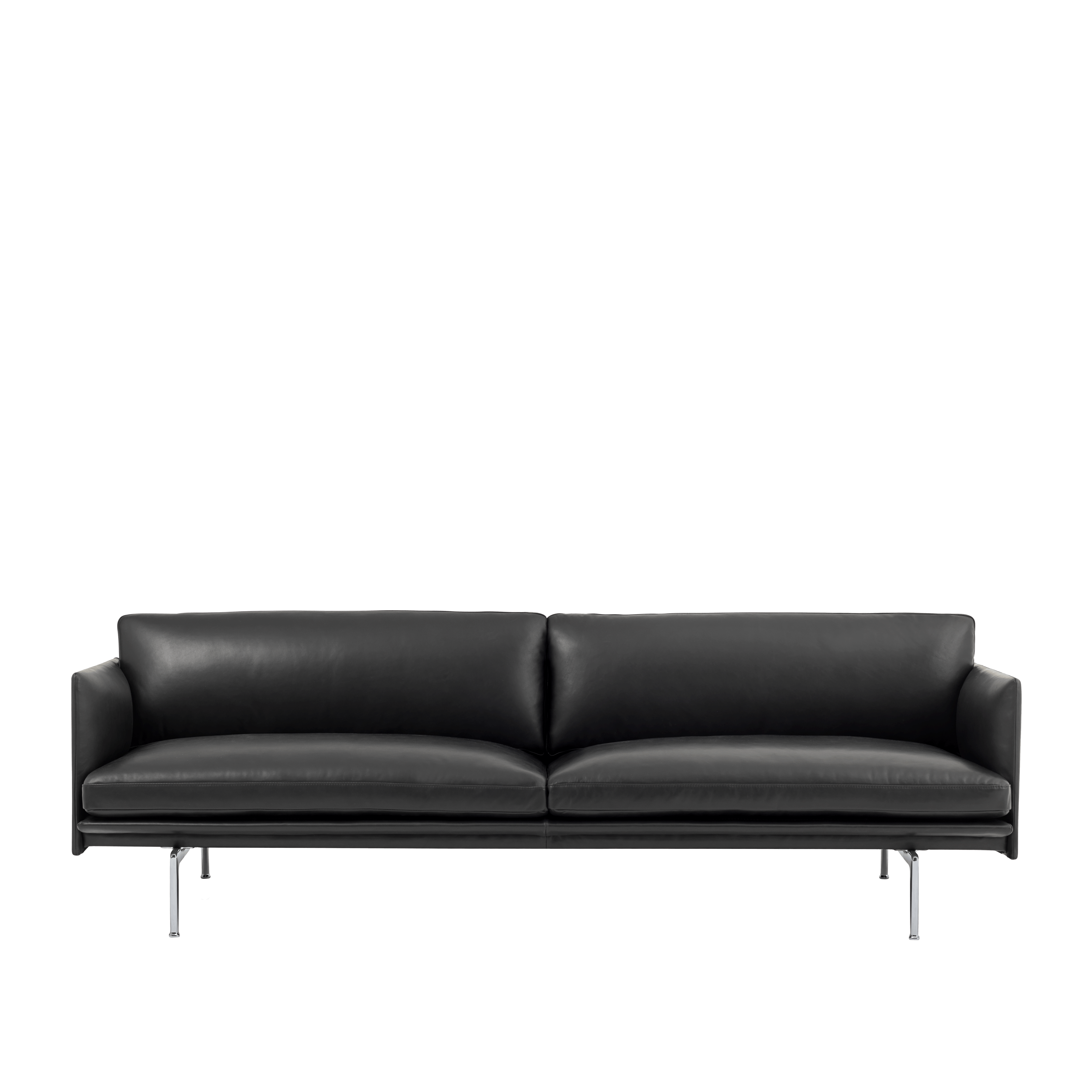 Outline Sofa - 3 Seater - 86.75" - Refine Leather, Black, Aluminum Base