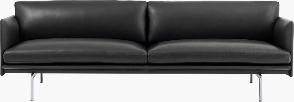 Outline Sofa - 3 Seater - 86.75" - Refine Leather, Black, Aluminum Base
