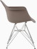 Side of cocoa plastic shell chair with wire base legs.