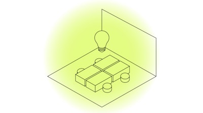A yellow illustration with a lightbulb above tables that represents an increase in conversational transparency
