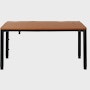 Four leg height-adjustable table shown at an angle with a dark woodgrain surface and black base.