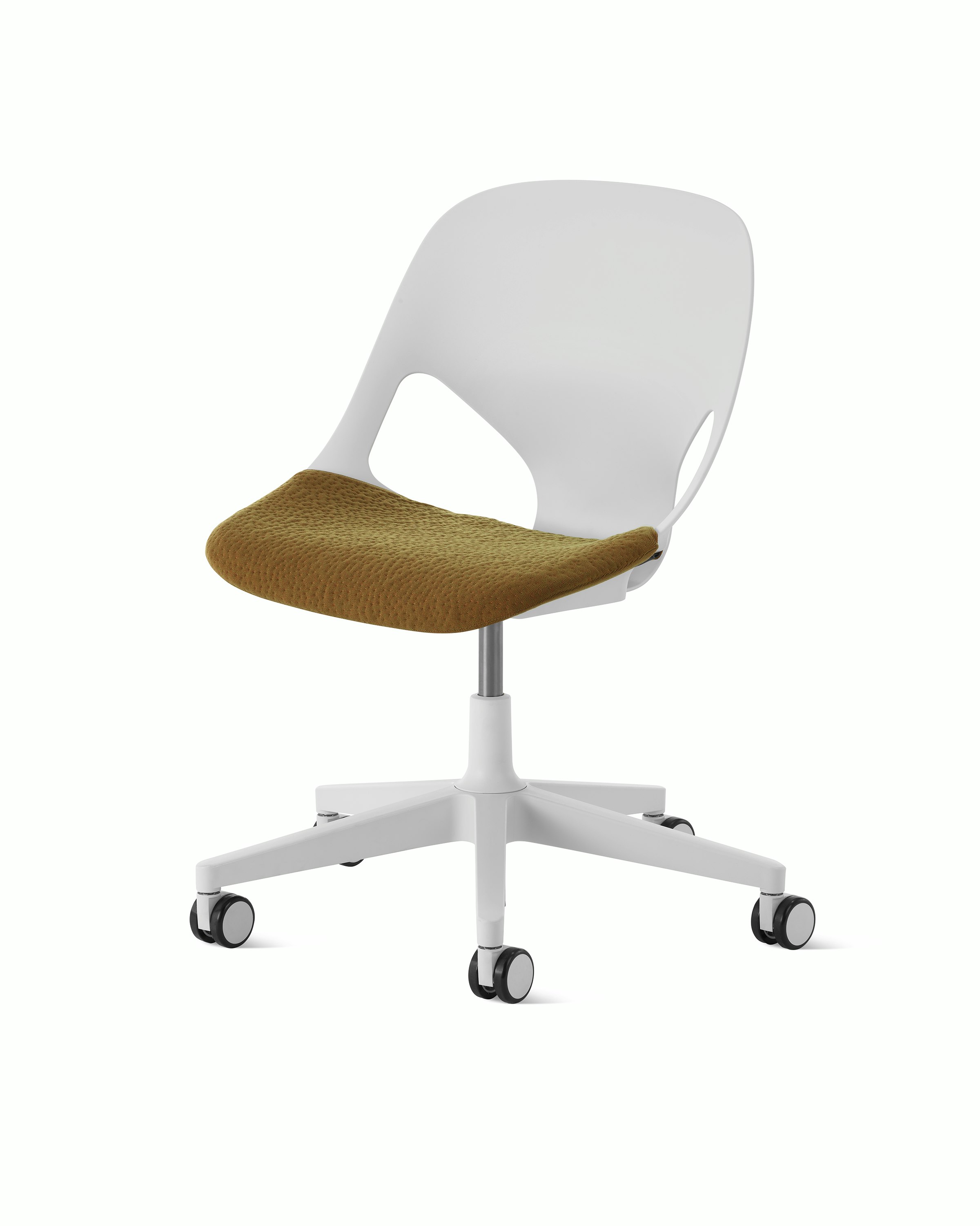 White task chair with dark yellow seat pad
