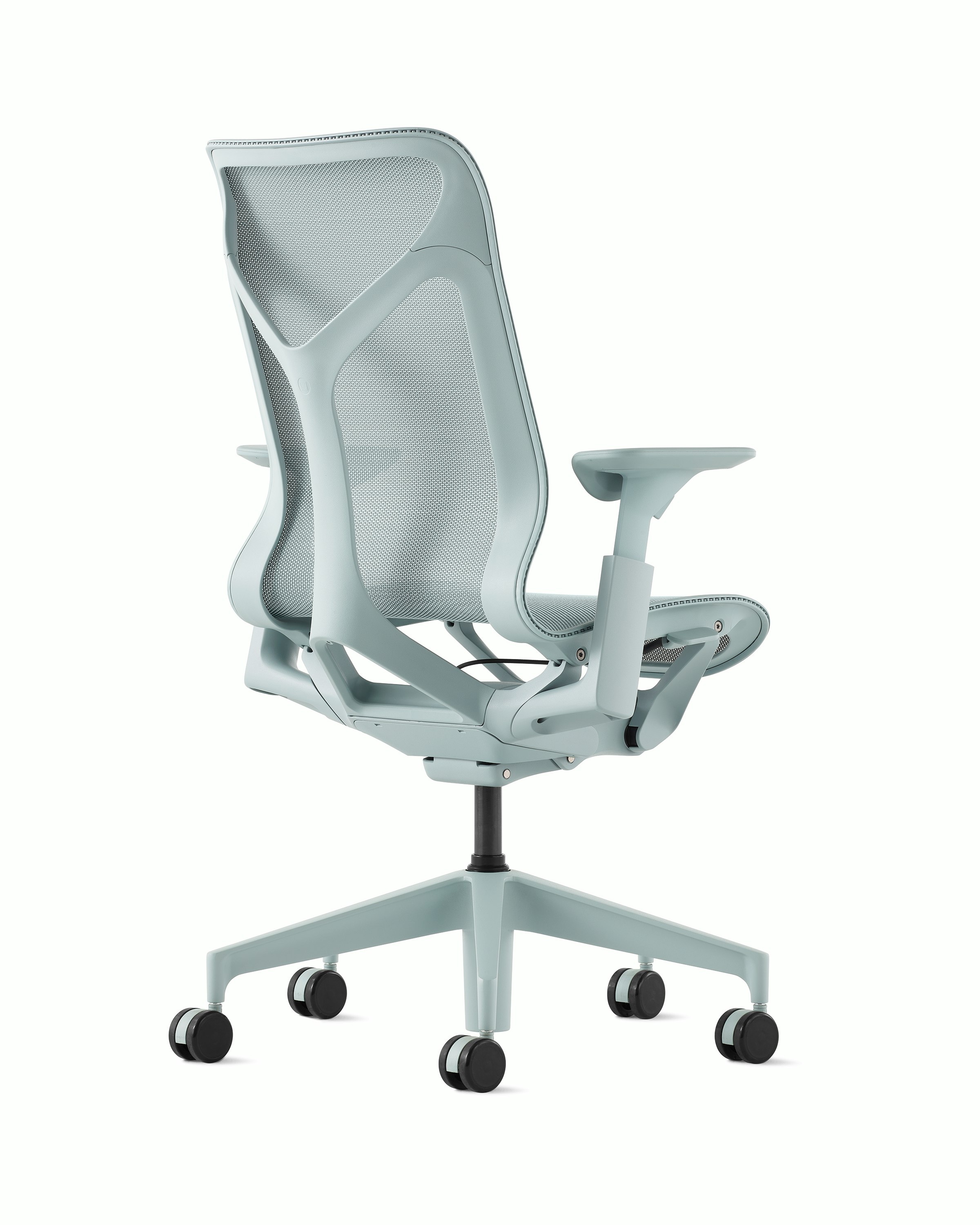 A glacier mid-back Cosm Chair with height adjustable arms.