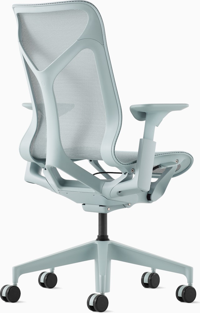 A glacier mid-back Cosm Chair with height adjustable arms.