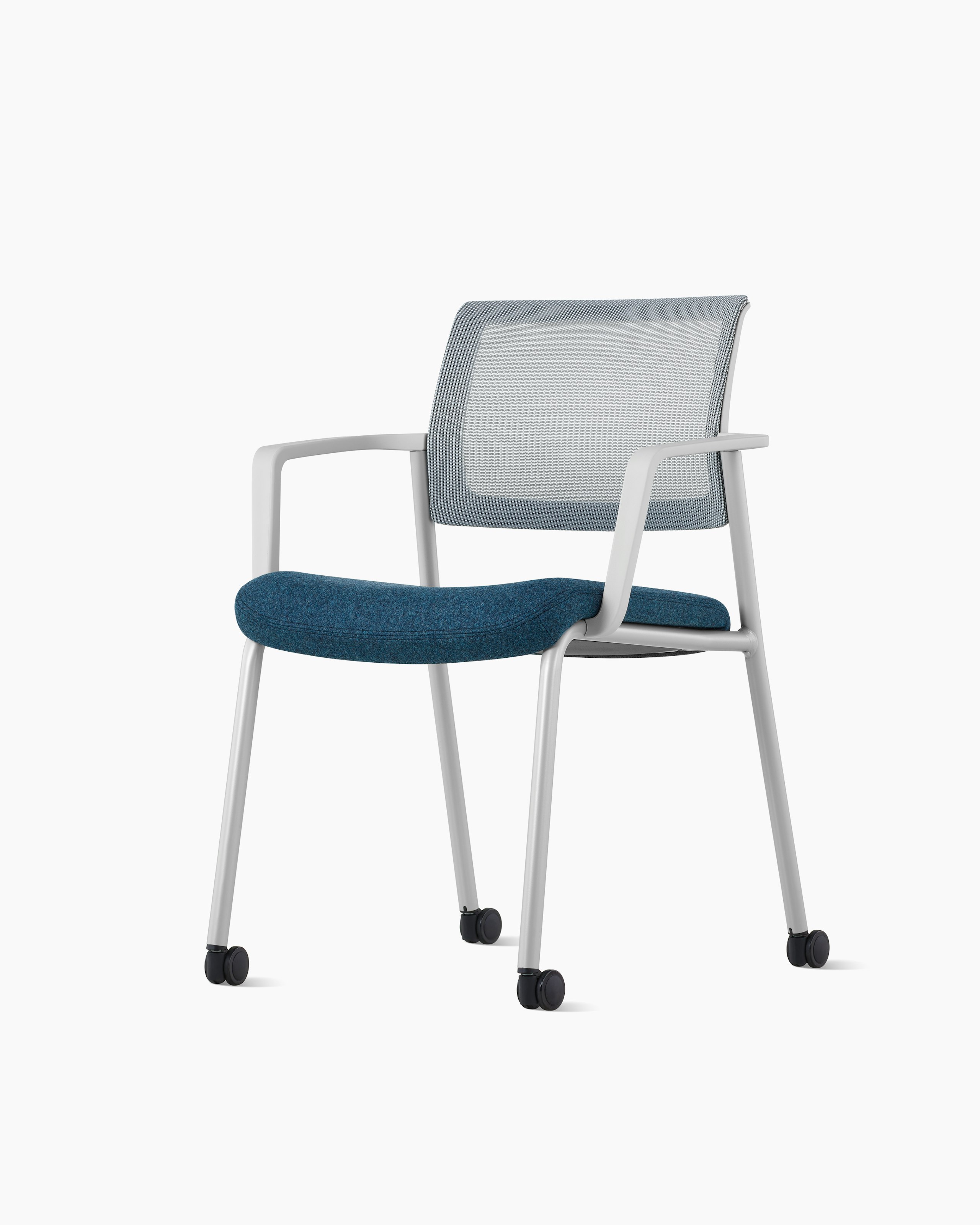 A blue and grey Verus Side Chair, viewed at an angle.