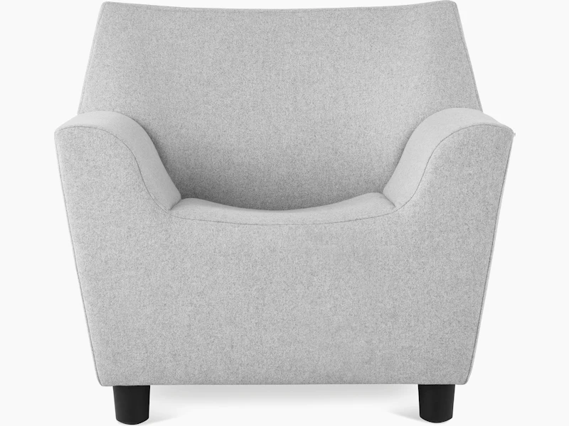 A Swoop Club Chair in a light grey upholstery, viewed from the front.