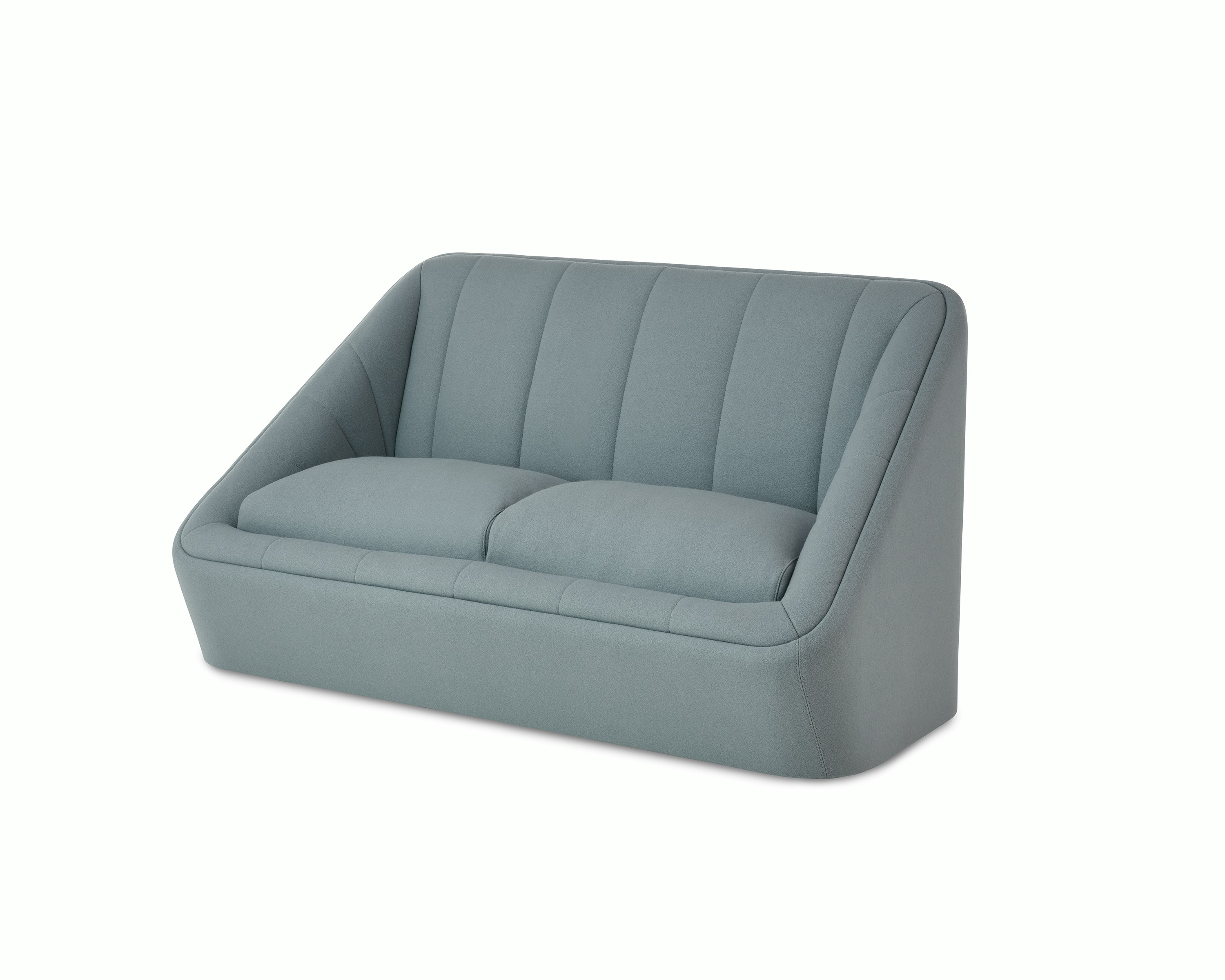 White sweep of Fiji 2 seat sofa with mid grey fabric