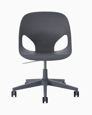 Front view of a dark grey armless Zeph chair.