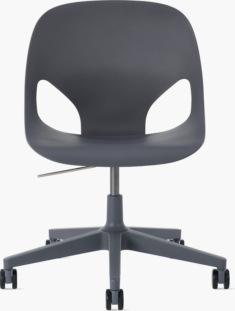 Front view of a dark grey armless Zeph chair.