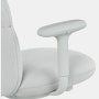 Detail view of an Asari chair by Herman Miller in light grey with height adjustable arms.