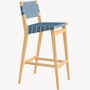 Risom Stool - Bar Height, Maple, Polished Aluminum, Steel Blue Cotton