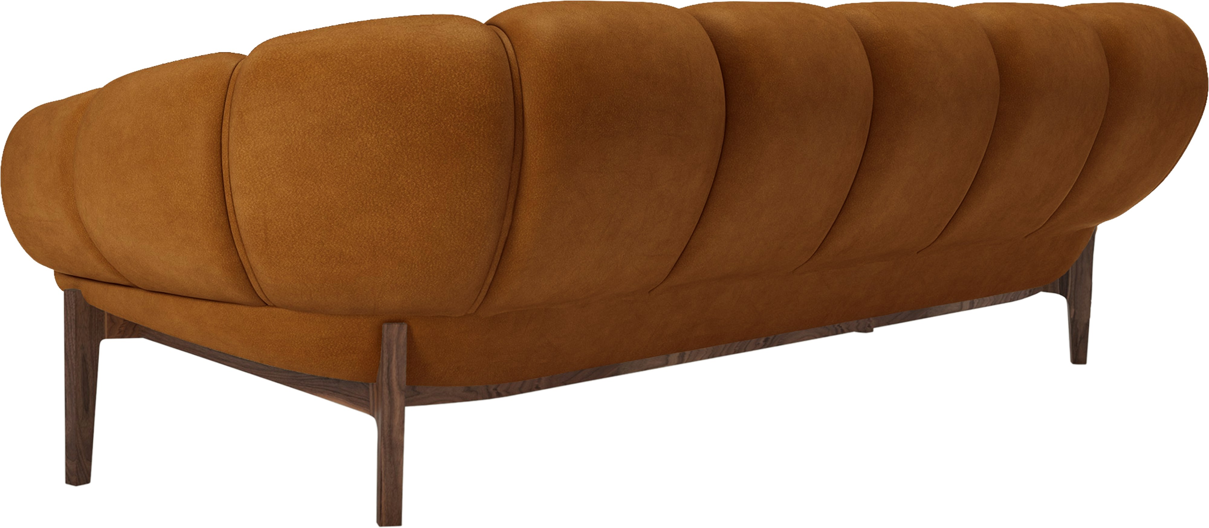 Croissant Sofa in Cuoio Chamois Leather and Oiled Walnut frame