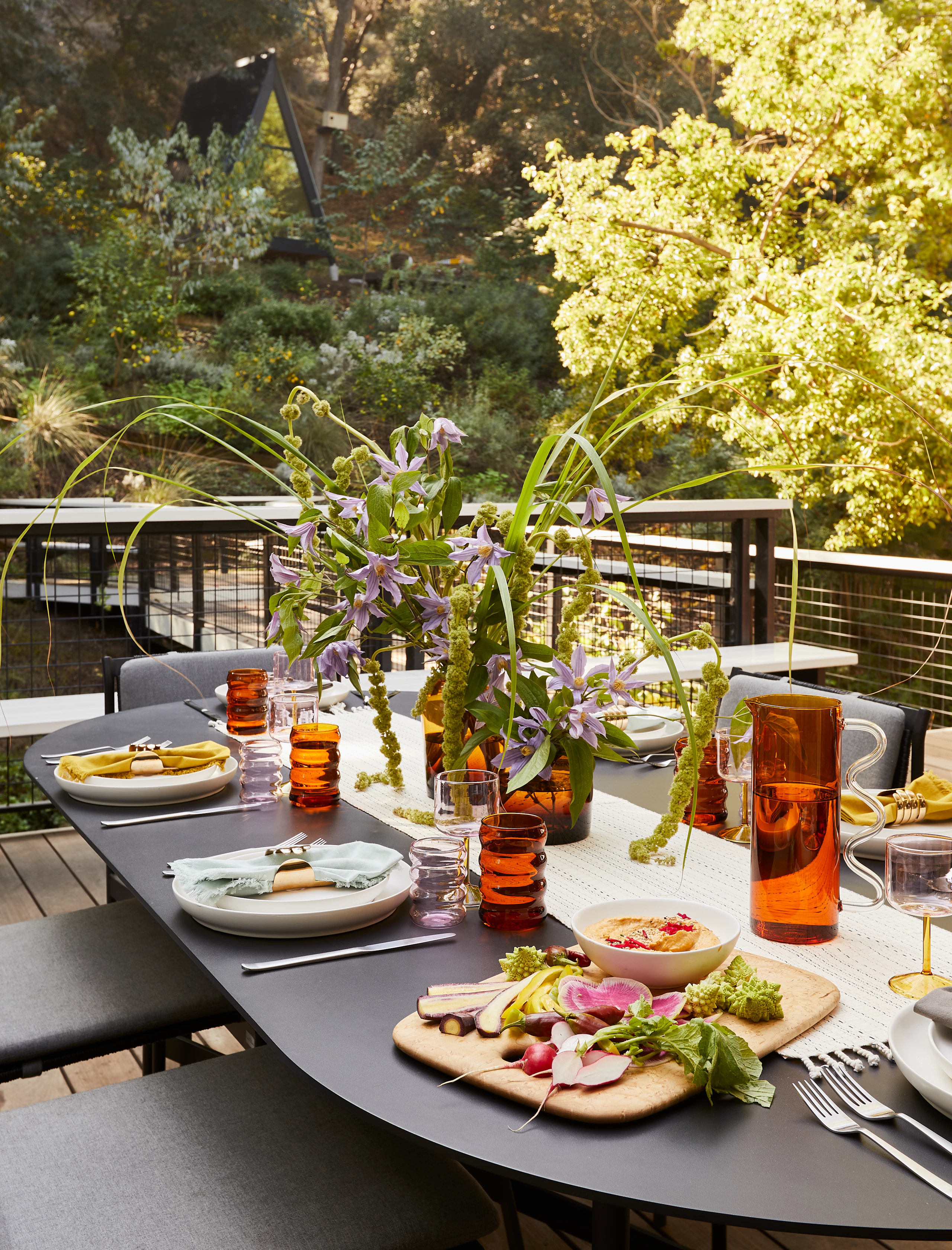 Julia Sherman Art of Hosting, Sommer Side Chair, Sommer Dining Table, Sophie Lou Jacobsen Glassware, Edward Wohl Cutting Board, Reversible Panalito Table Runner