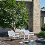 Schultz 1966 Lounge Chair Saarinen Vetro Bianco Outdoor Side Table, Schultz Petal Side Table