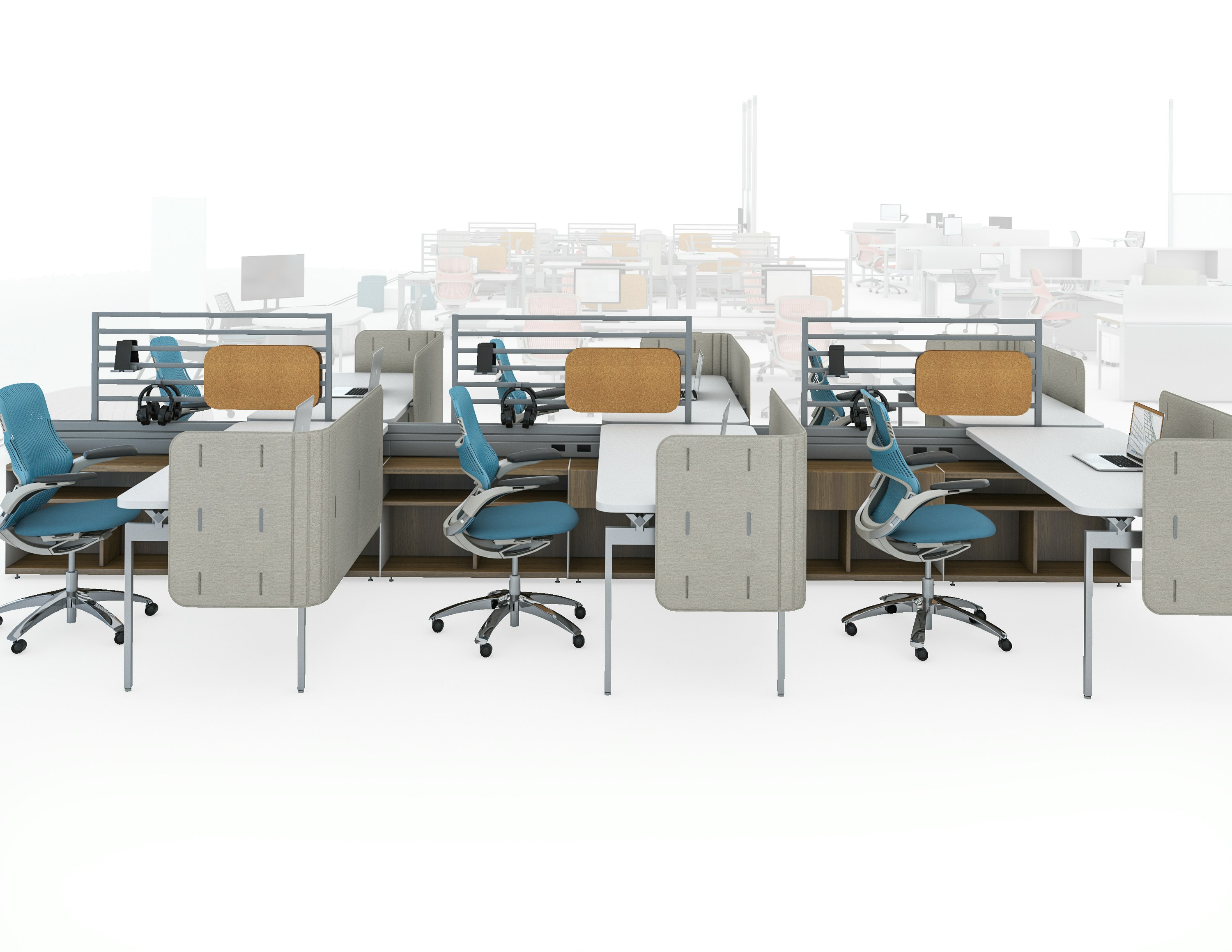 Antenna Power Beam, Antenna Hybrid Storage, Antenna Workspaces, k. screen Contour, Antenna Desk, Ladder, Generation by Knoll