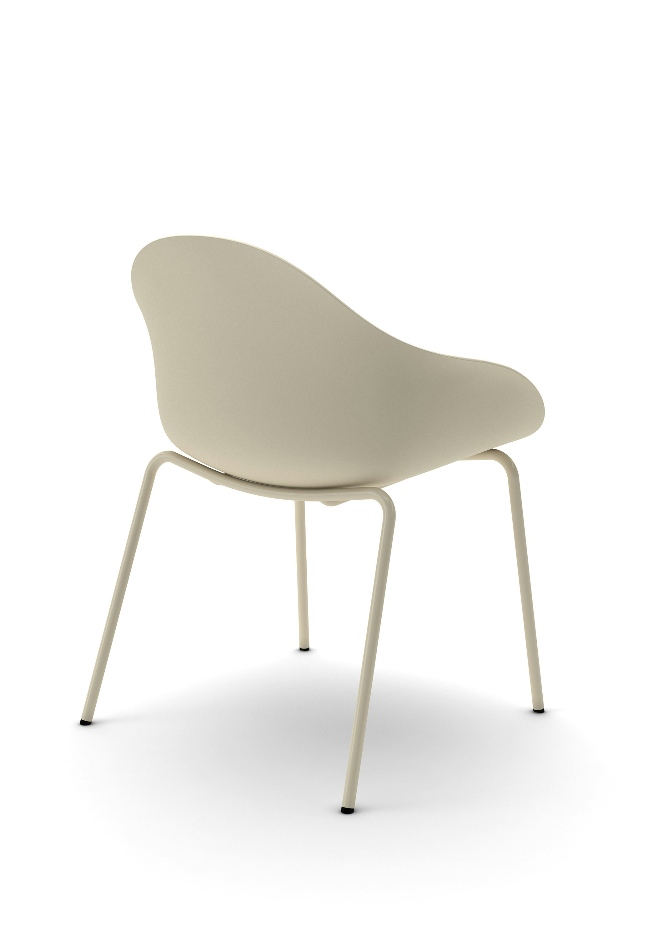 White sweep view of oyster polypropylene chair shell on matching 4-leg base.