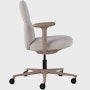 Side view of a mid-back Asari chair by Herman Miller in light brown with height adjustable arms.