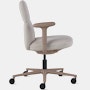 Side view of a mid-back Asari chair by Herman Miller in light brown with height adjustable arms.